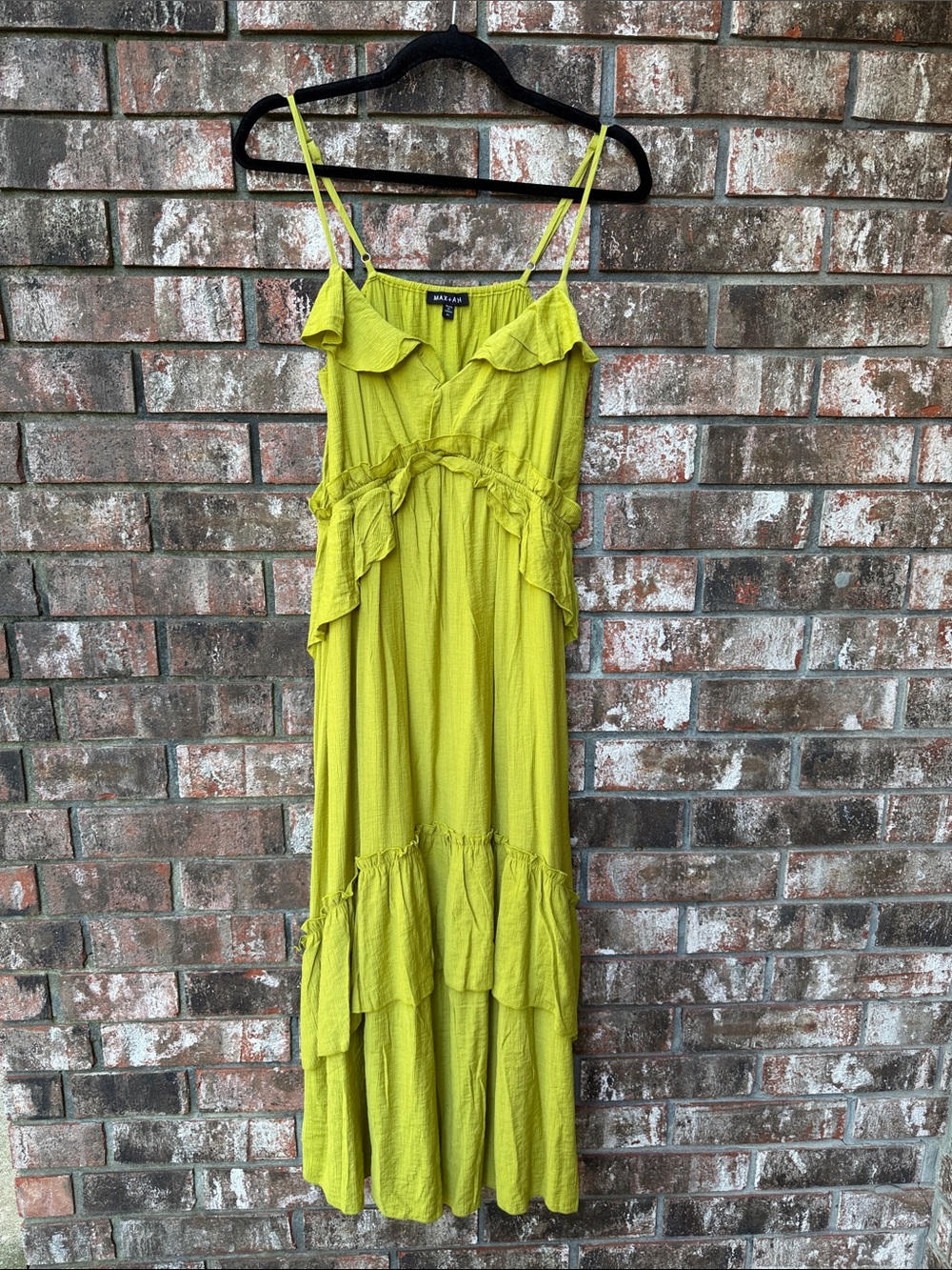 Max + Ash Green Ruffle Spaghetti-Strap Maxi Dress